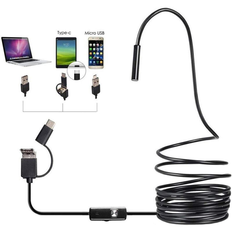 Aiperq - 3 in 1 Endoscope Inspection Camera, hd Industrial Endoscope, 5.5mm Waterproof Lens, 6 led Lights, 3 in 1 usb Interface for Android Phones