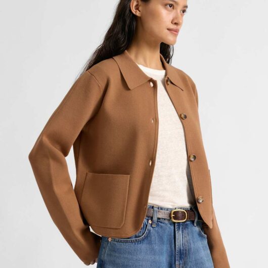Albaray Collared Short Knitted Jacket Tan
