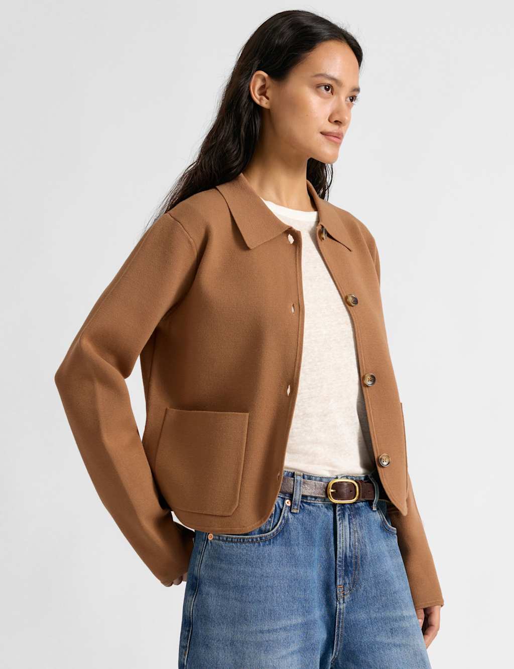 Albaray Collared Short Knitted Jacket Tan