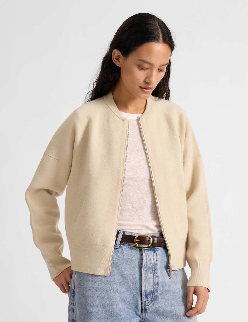 Albaray Knitted Bomber Jacket with Wool Neutral