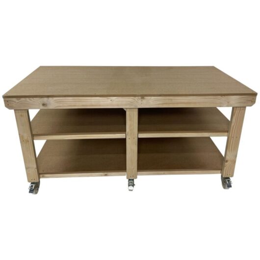 Arbor Garden Solutions - Wooden mdf Top Wide Workbench (3ft x 7ft) Legs With wheels and Double shelf