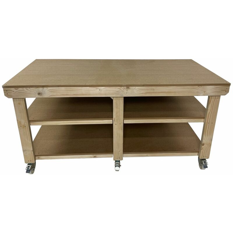 Arbor Garden Solutions - Wooden mdf Top Wide Workbench (3ft x 8ft) Legs With wheels and Double shelf
