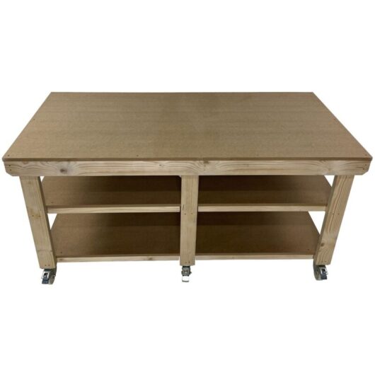 Arbor Garden Solutions - Wooden mdf Top Wide Workbench (4ft x 8ft) Legs With wheels with Double shelf