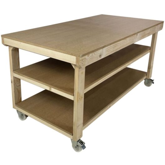 Arbor Garden Solutions - Workbench mdf top, large heavy-duty table (H-90cm, D-90cm, L-120cm) with wheels and double shelf