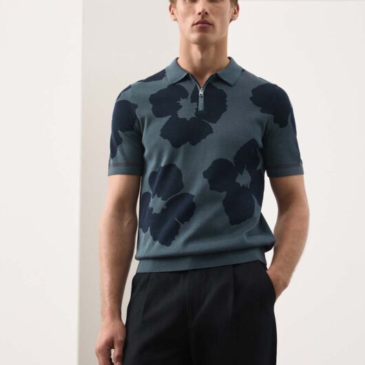 Autograph Mercerised Cotton Half Zip Knitted Polo Shirt Dark Petrol