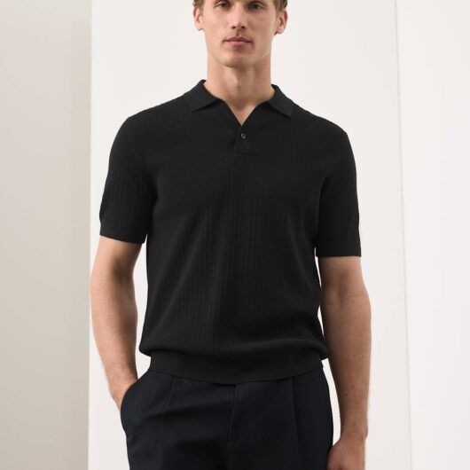 Autograph Mercerised Cotton Knitted Polo Shirt Black