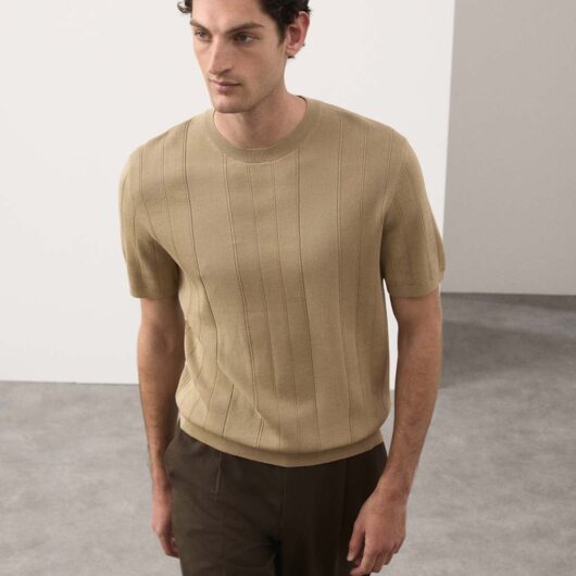 Autograph Performance Mercerised Cotton Knitted T-Shirt Sand