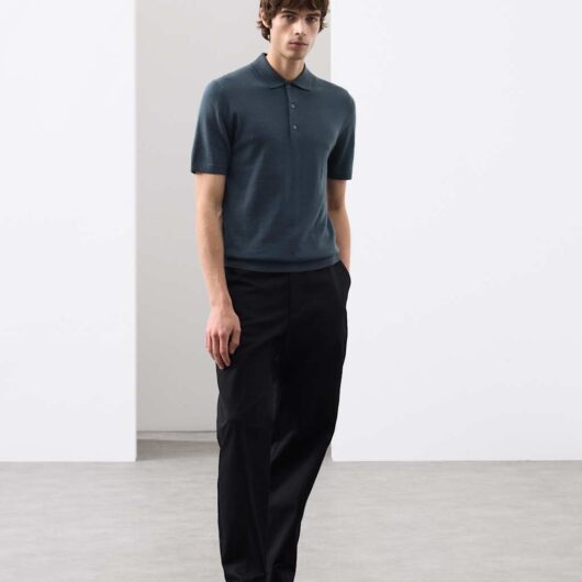 Autograph Pure Extra Fine Merino Wool Knitted Polo Shirt Dark Petrol