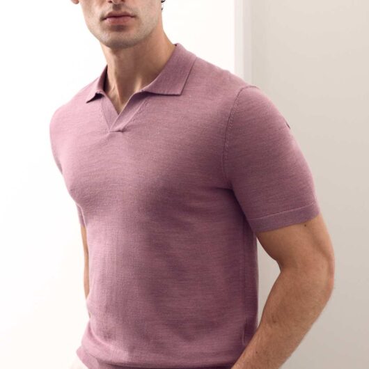 Autograph Pure Extra Fine Merino Wool Knitted Polo Shirt Dusted Pink