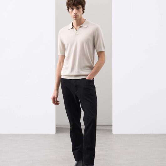 Autograph Pure Extra Fine Merino Wool Knitted Polo Shirt Stone