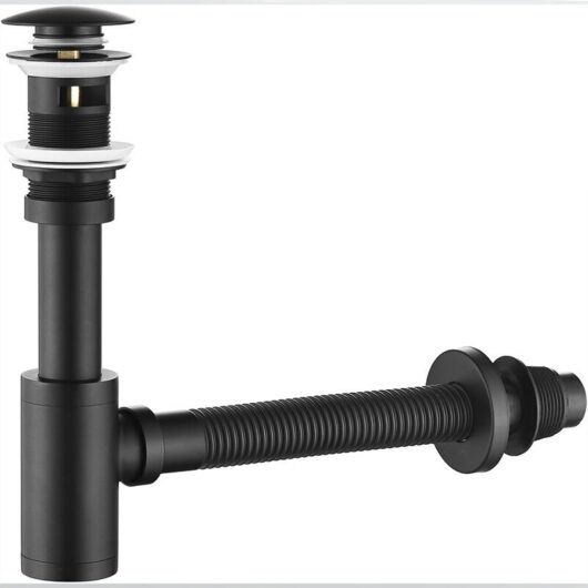 Bathroom sink drain with plug, universal siphon and full bathroom drain plug for washbasin, matte black, 1/4 x 30 mm, pop-up siphon, drain plug
