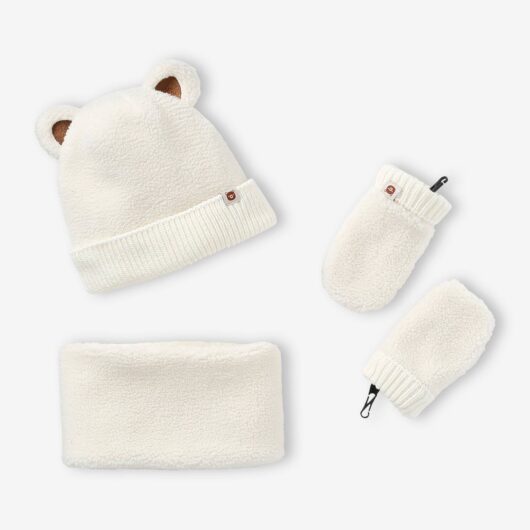 Bear Mood Combo for Babies: Hood + Snood + Mittens in Sherpa ecru