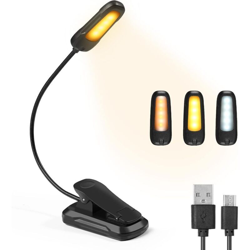Book Reading Light, Rechargeable LED E-Reader, 3 Brightness Modes x 3 Colors (White/Warm/Warm White), 360° Flexible Neck, Reading Light for Bedtime