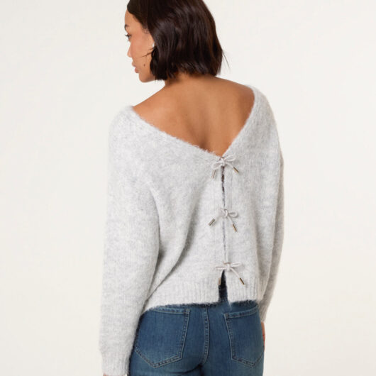 Bow Knit Cardigan - S/M / GREY