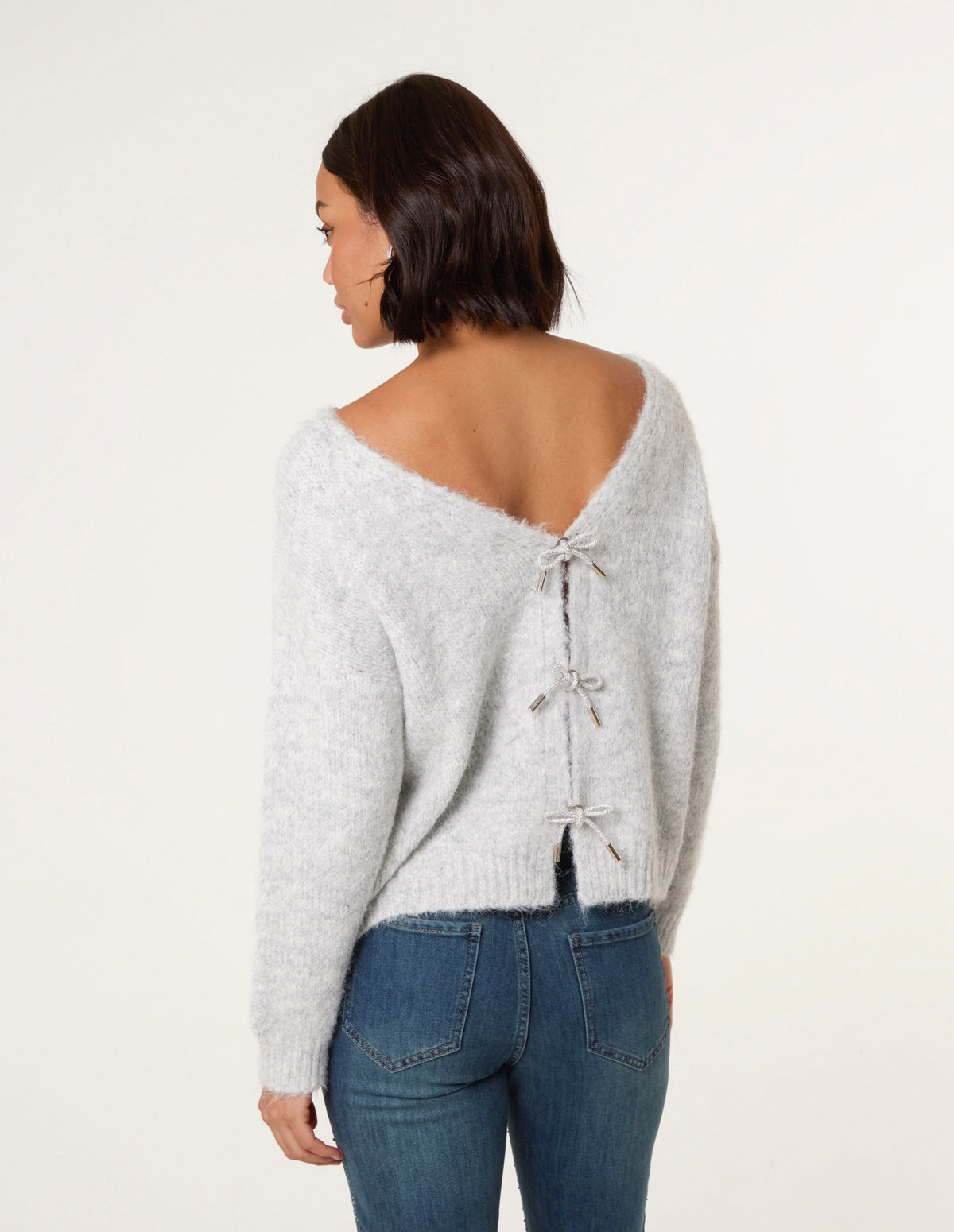 Bow Knit Cardigan - S/M / GREY