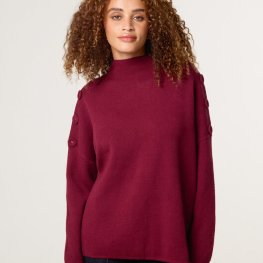 Button Shoulder Jumper - L/XL / BERRY