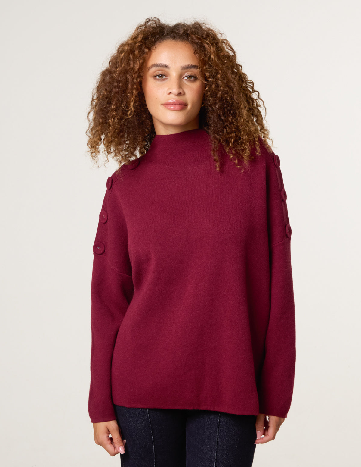 Button Shoulder Jumper - L/XL / BERRY