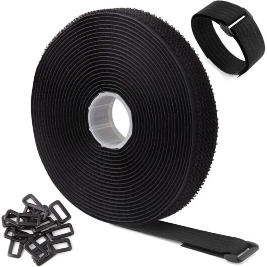 CCYKXA 5m Black Adjustable Reusable Cable Ties/Straps with 25 Loops and Hook Fastener for Cable Management (5m x 2cm, Black)