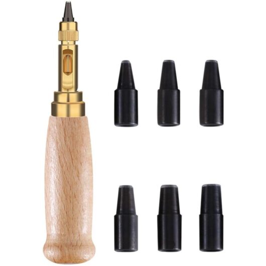 CCYKXA 6-in-1 Automatic Leather Punch - Complete Kit with Removable Carbon Steel Punches (1-5mm), Non-Slip Handle, Leatherworking Tools for Crafts