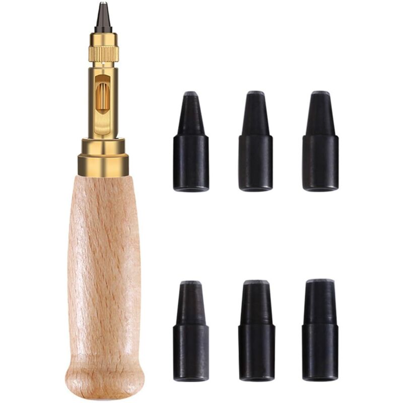 CCYKXA 6-in-1 Automatic Leather Punch - Complete Kit with Removable Carbon Steel Punches (1-5mm), Non-Slip Handle, Leatherworking Tools for Crafts