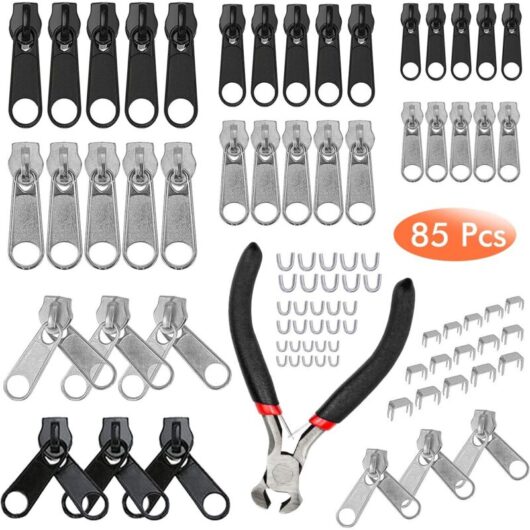 CCYKXA 85 Pcs Zipper Slider Replacement, Zipper Repair Kit with Mini Pliers, Zipper Replacement for Clothing, Bag, Jackets, Tents, Luggage