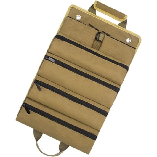CCYKXA Rolling Electrician's Tool Kit Key Organizer Pouch for Heavy Duty Tools, Foldable, Multifunctional, Technician's Duty, Khaki Oxford Cloth