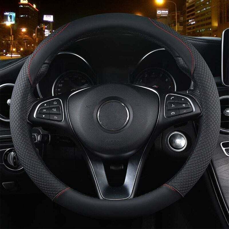 Car Steering Wheel Cover, Leather Steering Wheel Cover 37-39 cm, Non-Slip Breathable Carbon Fiber Professional Elastic Universal Steering Wheel Cover