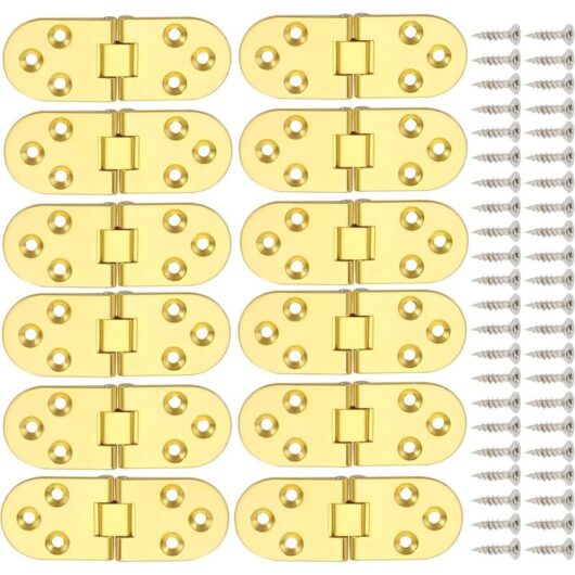 Ccykxa - 12Pcs 180 Degree Zinc Alloy Folding Hinges Round Edge Hinges Furniture Hinges for Table Cabinet Door Furniture (Gold)