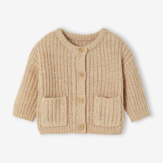 Chunky knit baby cardigan marl beige