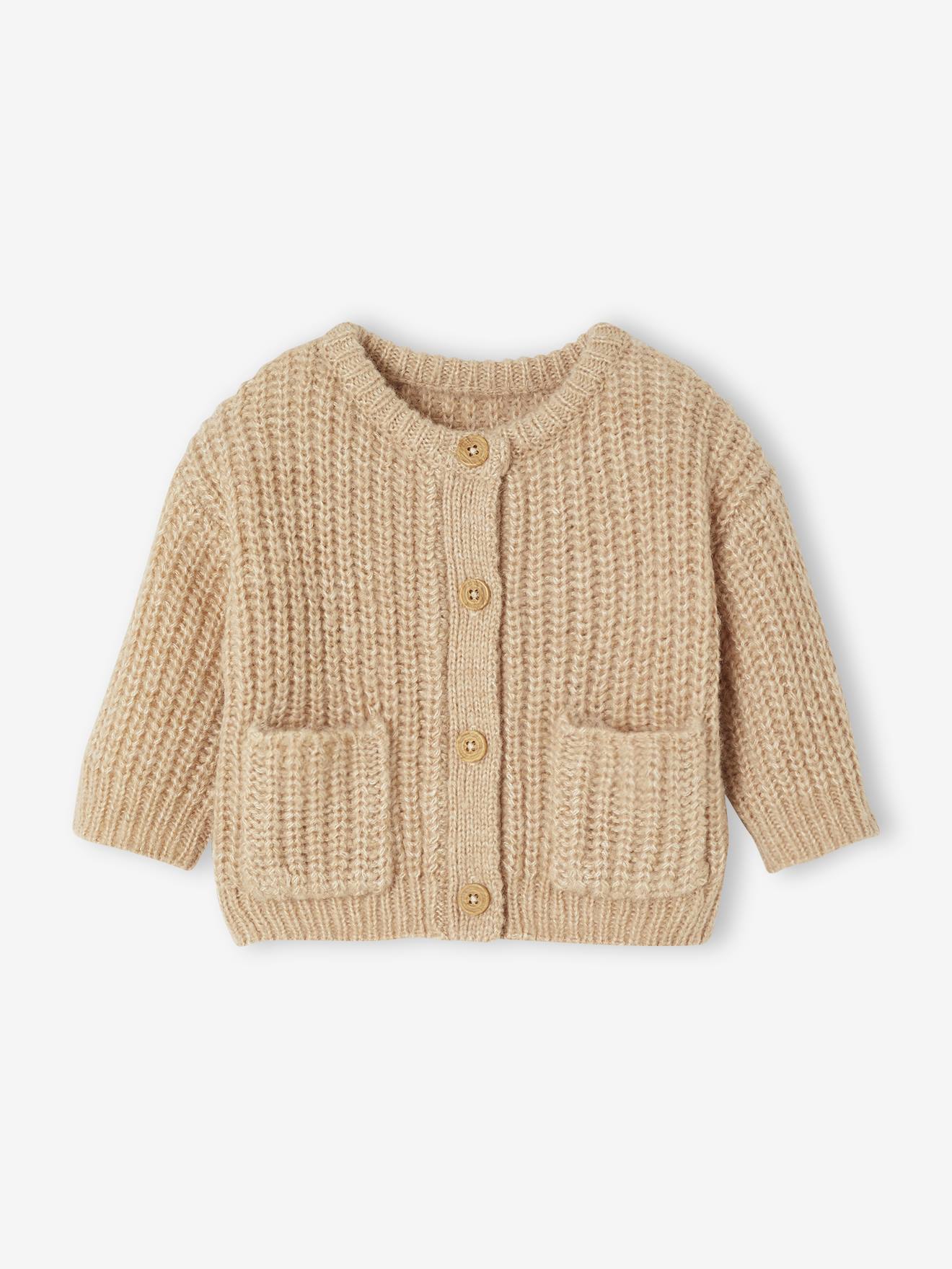 Chunky knit baby cardigan marl beige