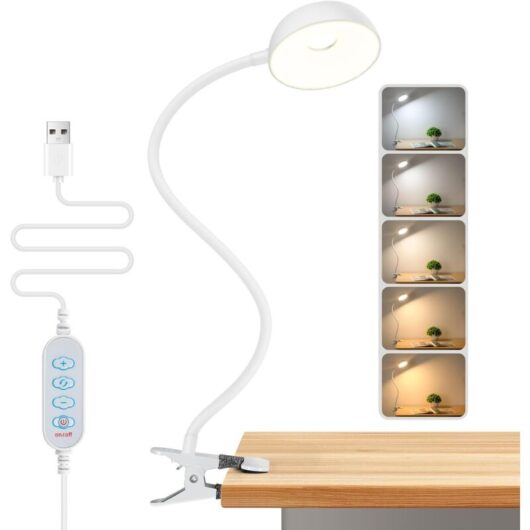 Clip-On LED Lamp - 10 Brightness Levels, 5 Colour Modes, Flexible, For Reading, Desk, Bedroom, Office, Kids and Adults