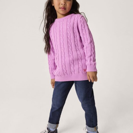 Crew Clothing Pure Cotton Cable Knit Jumper (3-12 Yrs) Purple