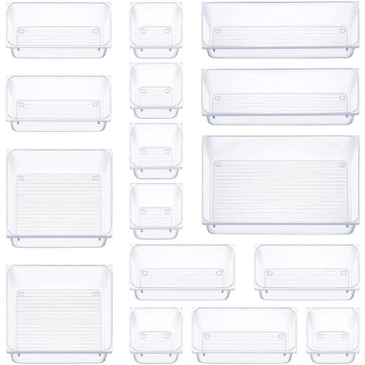 Csparkv - 16 Pieces Drawer Organizer, 5 Sizes Drawer Storage Box, Non-Slip Makeup Organizer, for Office Stationery Storage, Dresser, Bathroom,
