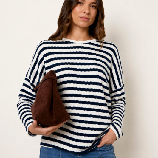 Cut and Sew Knit Stripe Top - ONE / NAVY/WHITE