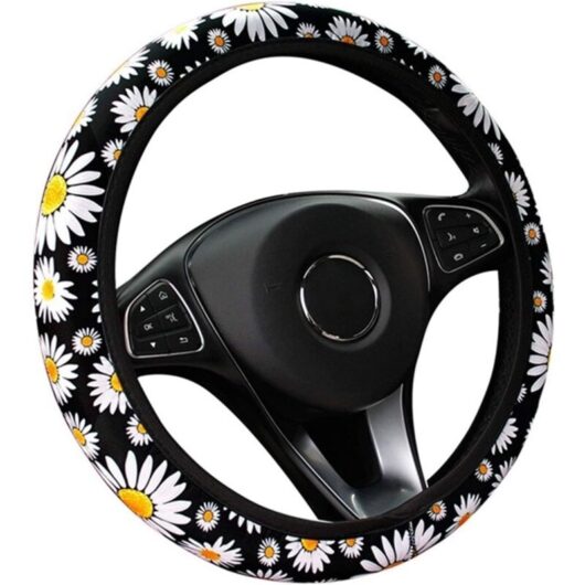 Cute Daisy Flower Car Steering Wheel Cover, Knitted Car Interior Decoration, Universal Car Steering Wheel Cover Accessories, Wheel Cover without