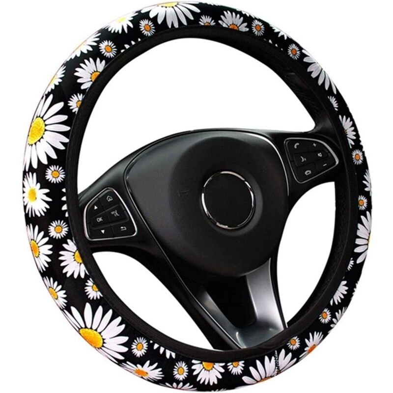 Cute Daisy Flower Car Steering Wheel Cover, Knitted Car Interior Decoration, Universal Car Steering Wheel Cover Accessories, Wheel Cover without