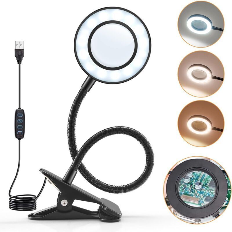 Desk lamp, 360° flexible reading magnifying lamp, 3 colors, 10 brightness levels, led desk lamp, dimmable reading lamp, clamp lamp, portable desk