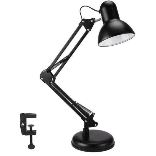 Desk lamp with LED bulb and clamp, metal frame, adjustable position, for home and office