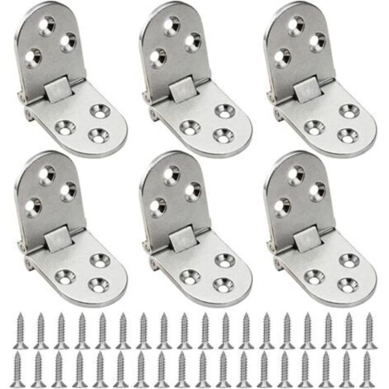 Door Hinge, 6 Pieces 180 Degree Folding Hinge, Invisible Hinge, Flat Hinge, Flip Top Hinge with Screws, for Folding Table, Cabinet, Wooden Box, Doors