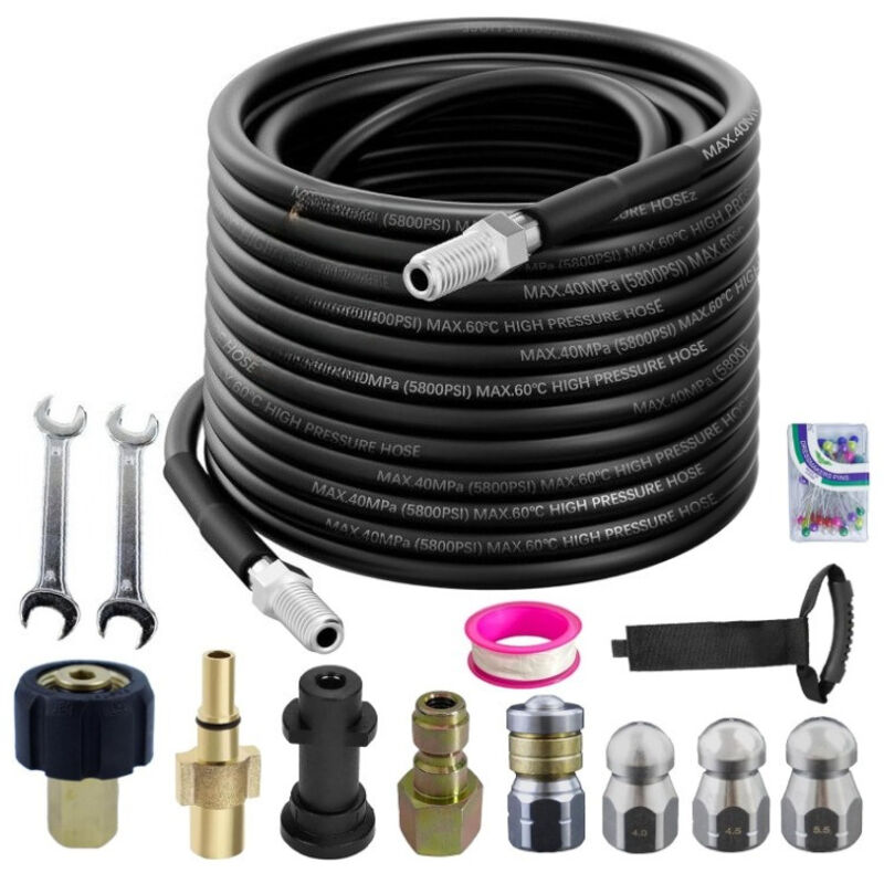 Drain Cleaning Hose 10M 5800PSI for Pressure Washer, Sewer Cleaning Kit with Rotary Nozzle & 4 Jet Nozzles