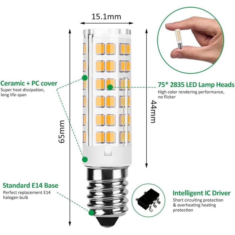 E14 LED Bulb, 7W (65W Halogen Equivalent), Warm White 3000K, 700LM, Small Edison Screw, Non-Dimmable, Flicker-Free, AC 220-240V, for Ceiling Lights,