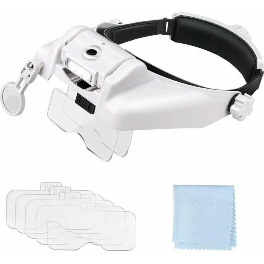 Euritecsa - Loupe Frontale Grossissantes Lunettes Loupe Éclairante avec 3 Lumières led - 5 Lentilles Détachables 1.0X à 3.5X - 8X Lentille Secondaire