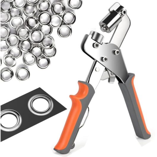 Eyelet Pliers for Tarpaulins and Fabrics - Professional Eyelet Pliers with 500 Eyelets (ø 10mm), Carbon Steel Magnetic Eyelet Punch for Perfect