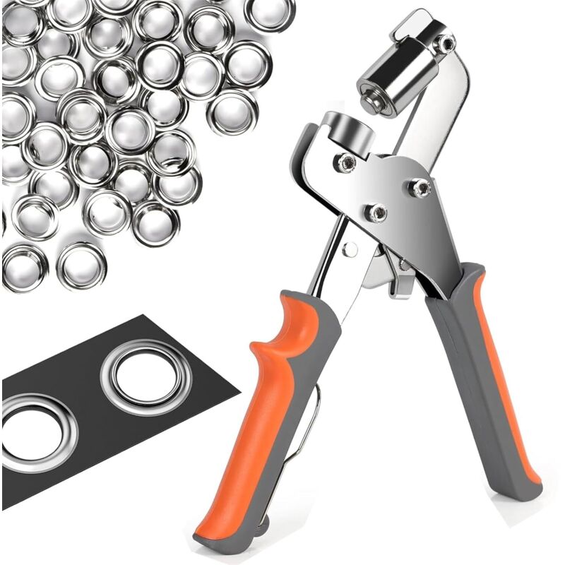 Eyelet Pliers for Tarpaulins and Fabrics - Professional Eyelet Pliers with 500 Eyelets (ø 10mm), Carbon Steel Magnetic Eyelet Punch for Perfect