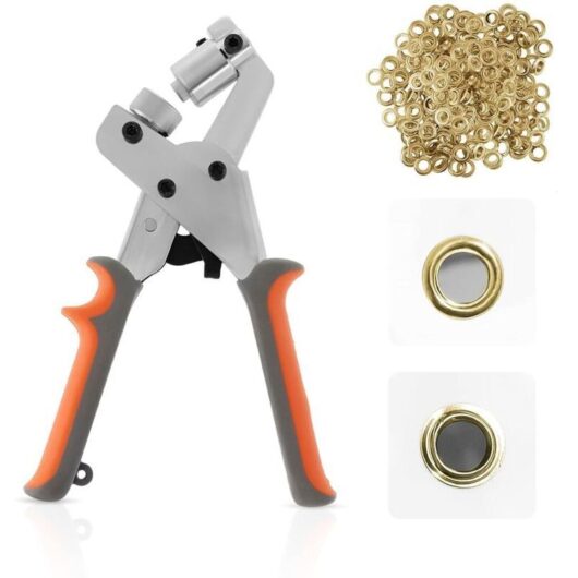 Eyelet tool kit, eyelet press, eyelet pliers, manual set with 300 10.5mm gold eyelets, portable metal eyelets for belts, crafts, posters