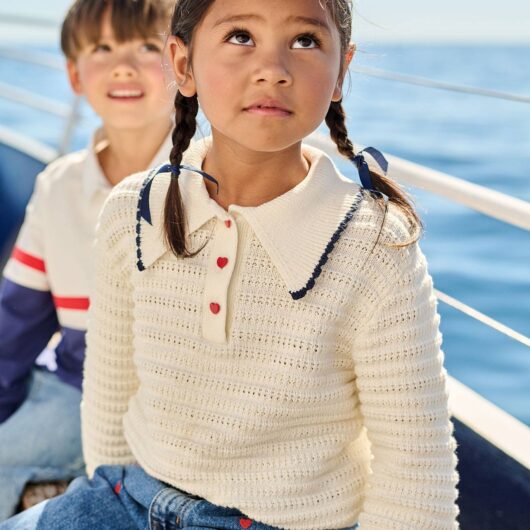 Fancy Knit Jumper for Girls ecru