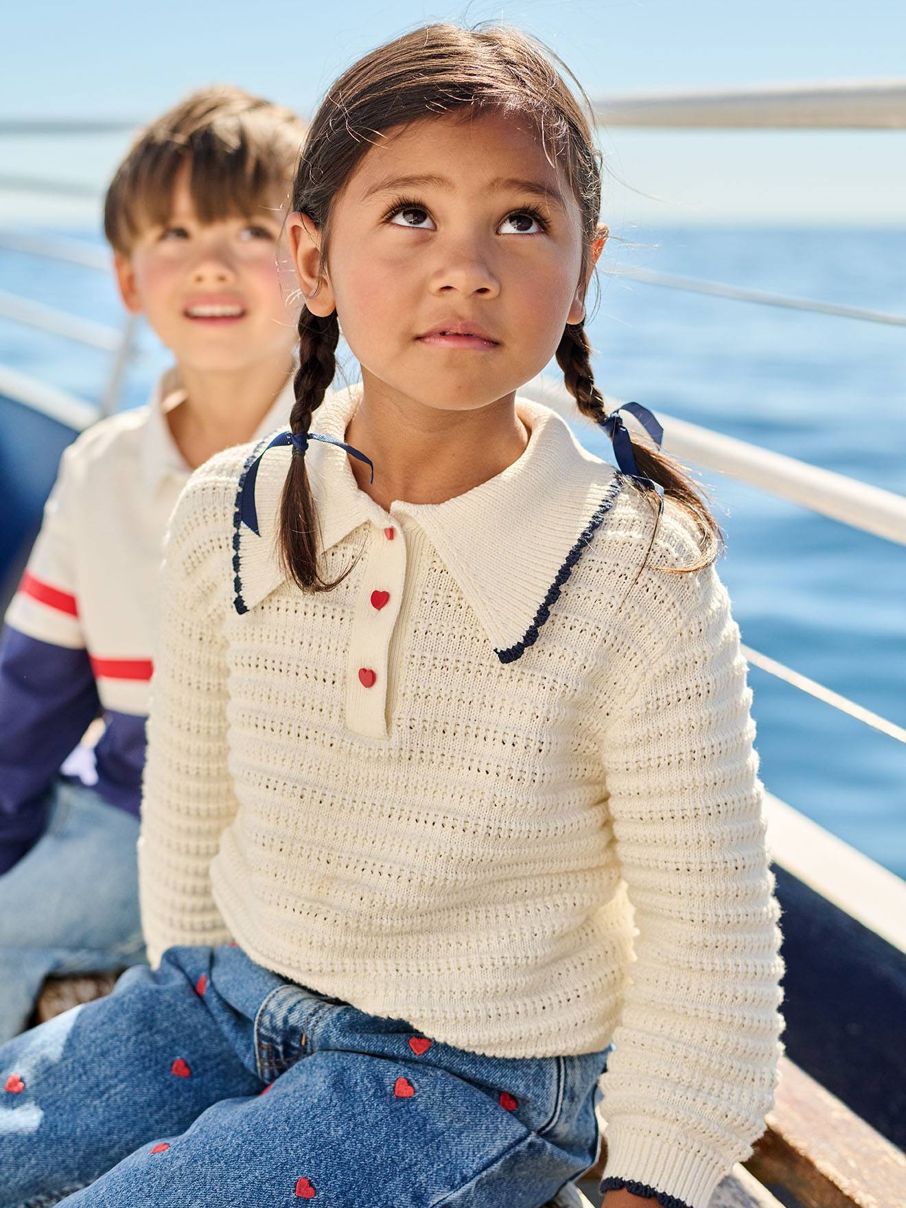 Fancy Knit Jumper for Girls ecru