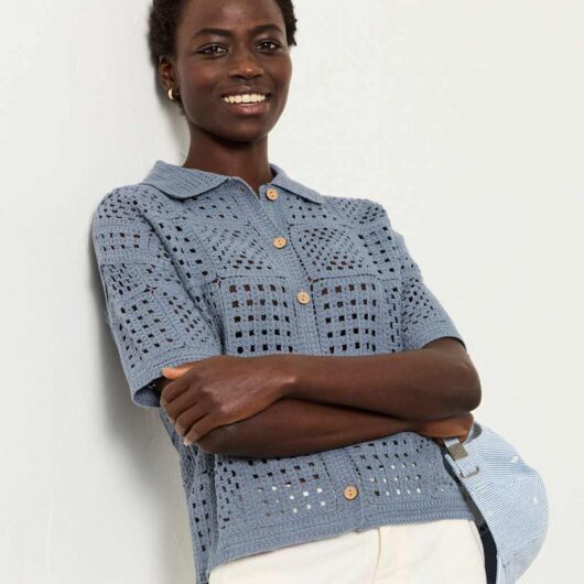 FatFace Cotton Rich Collared Knitted Top Blue
