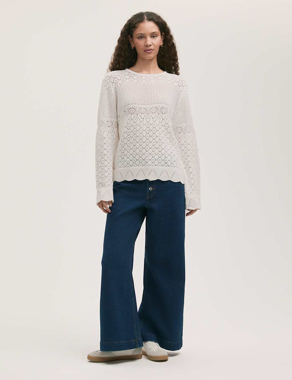 Finery London Pure Cotton Broderie Knitted Top Ivory