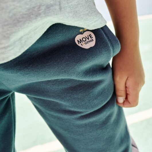 Fleece Joggers for Girls blue medium solid with design
